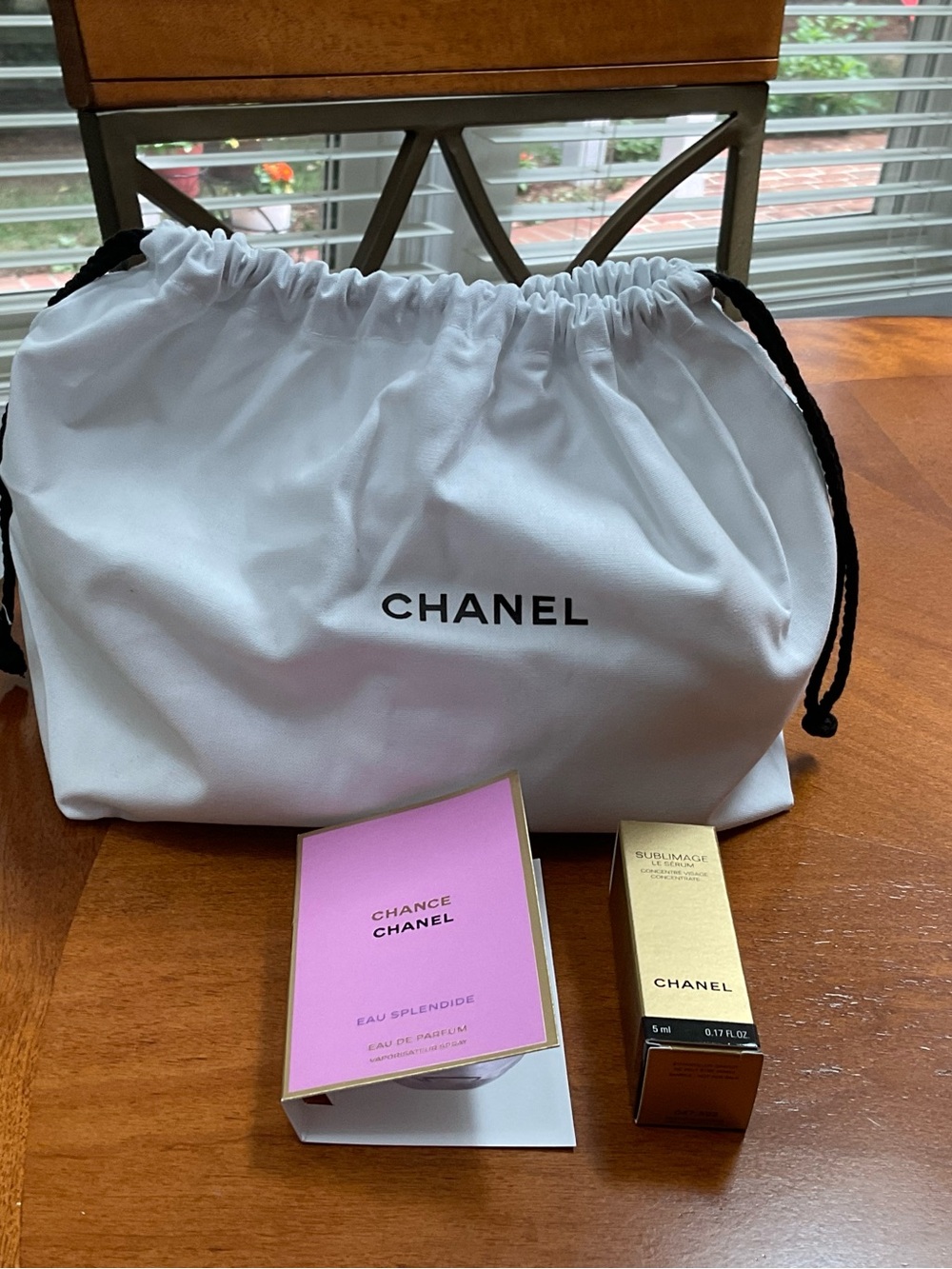 CHANEL Drawstring Dust Bag, Sublimage skincare and Chance AUTHENTIC NWT